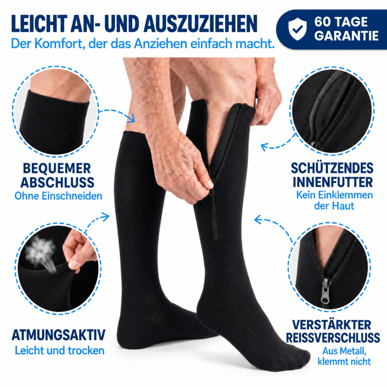 Kompressionsstrümpfe mit Reißverschluss